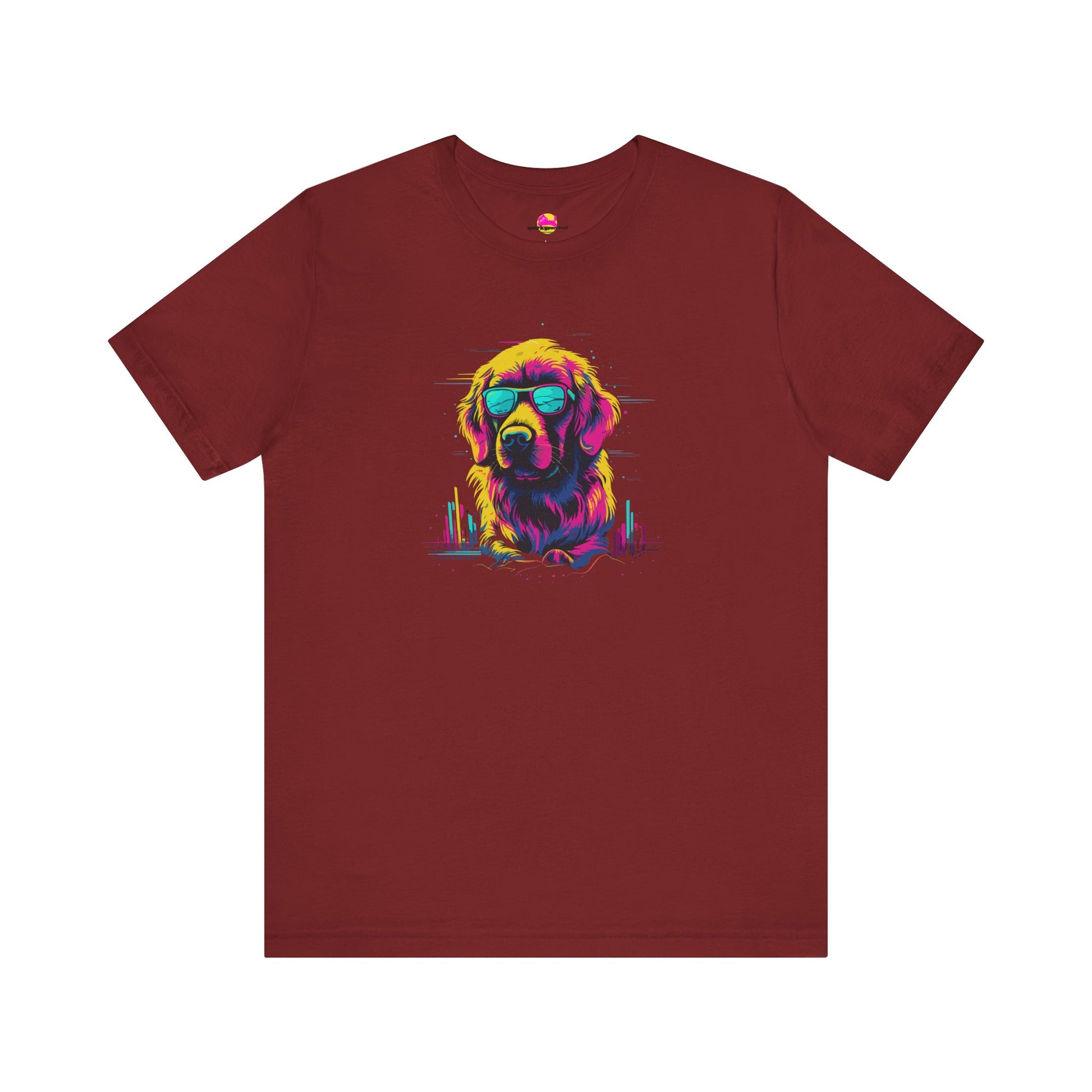 Cosmic Canine Cool: Shades and Skylines T-Shirt.
