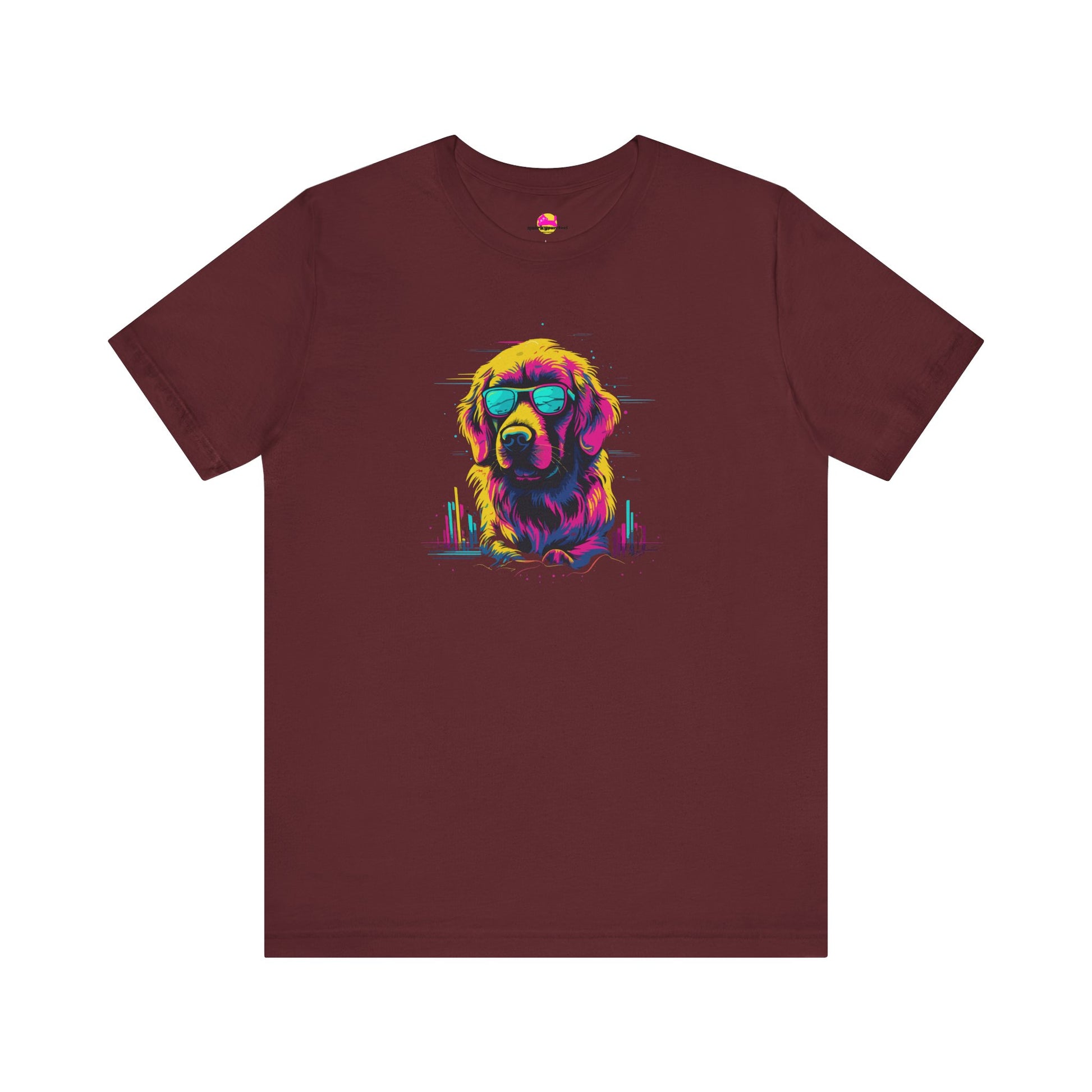 Cosmic Canine Cool: Shades and Skylines T-Shirt.