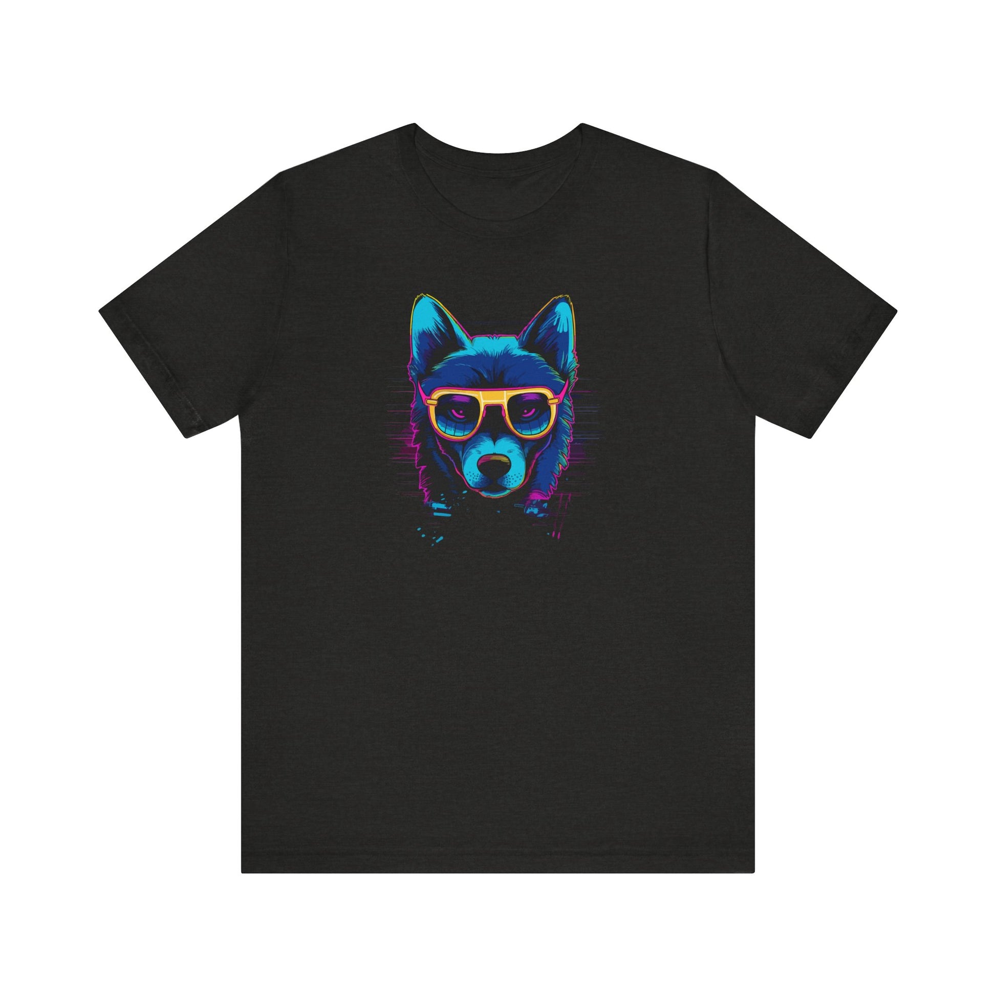 Cosmic Steel: Wolf in Rimmed Sunglasses under Celestial Skies T-Shirt.