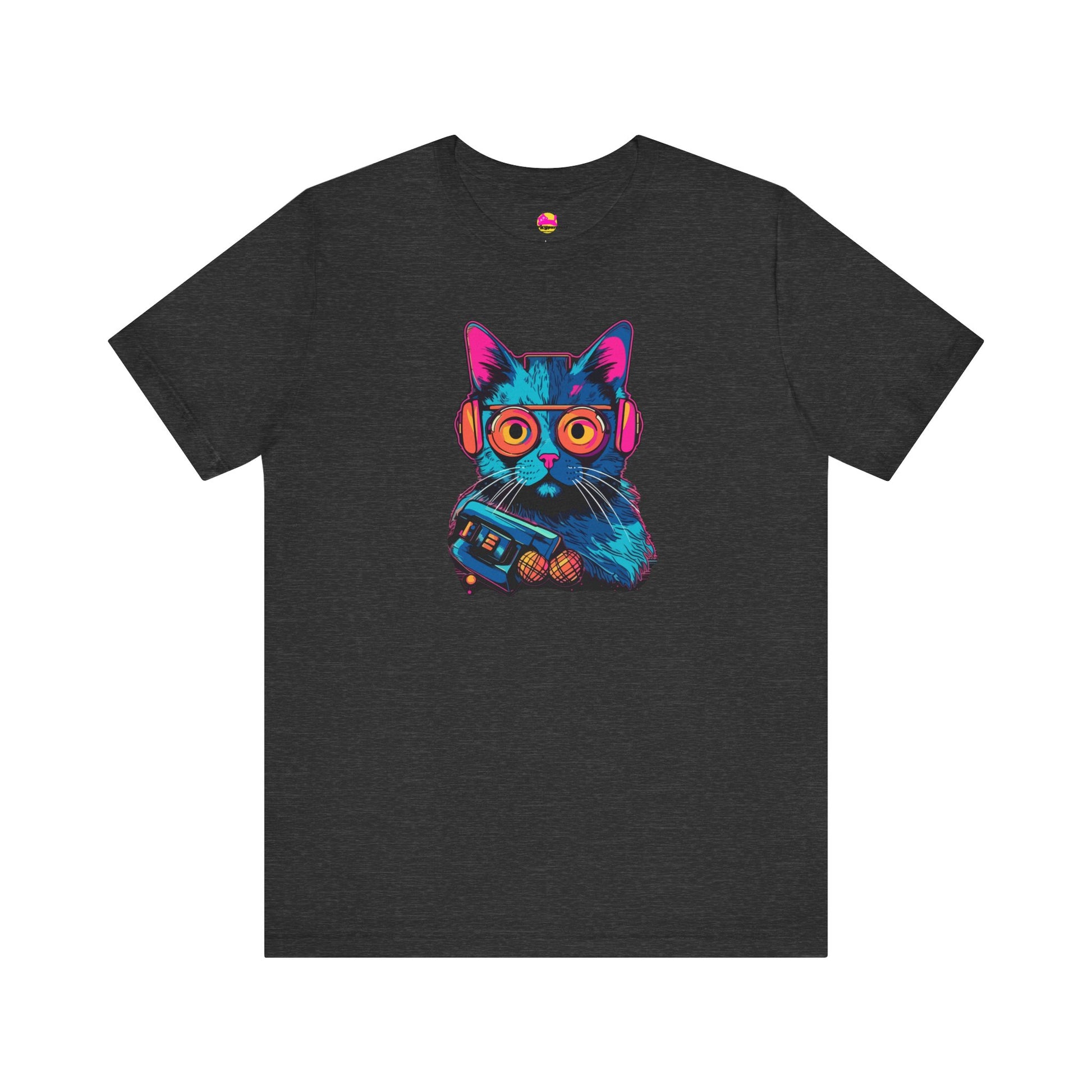 Cosmic Cool Feline Funk with Circular Glasses and Celestial Beats T-shirt alternate product view 9