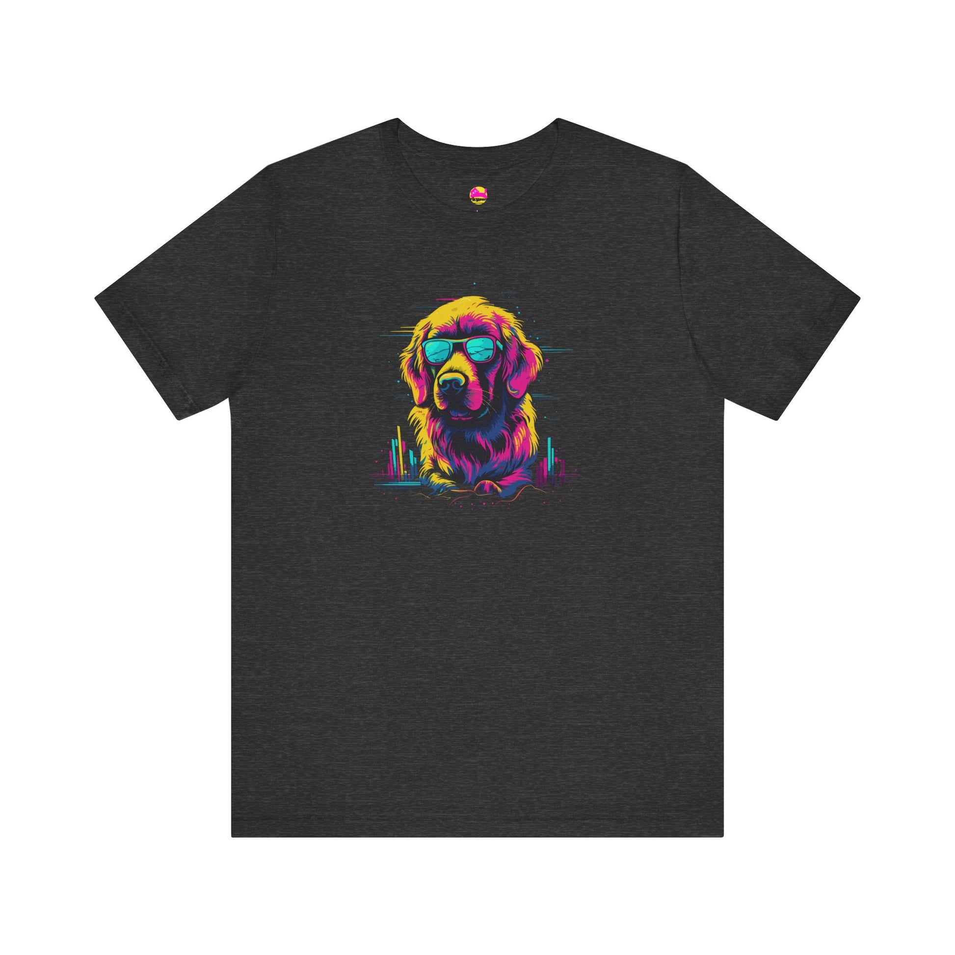 Cosmic Canine Cool: Shades and Skylines T-Shirt.