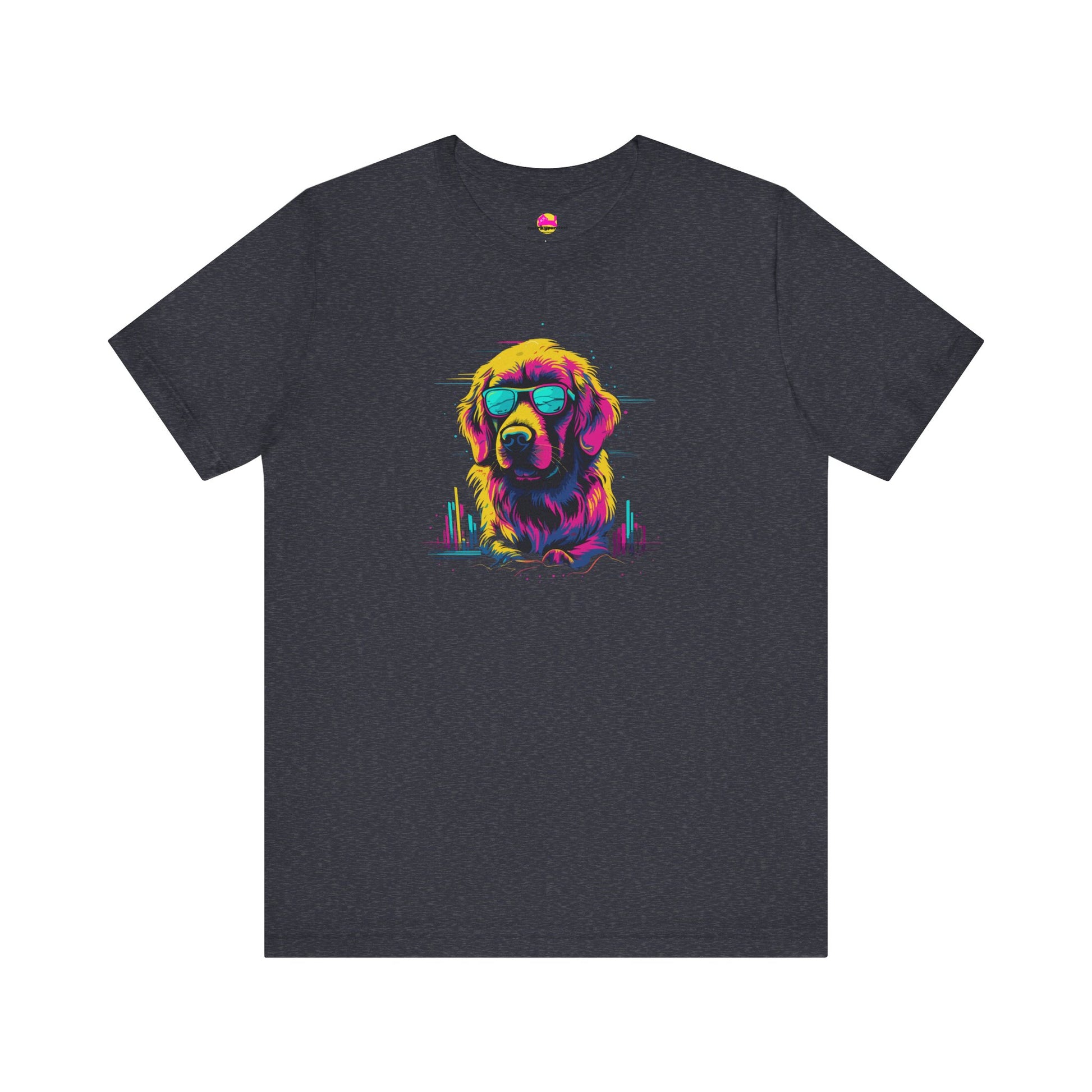 Cosmic Canine Cool: Shades and Skylines T-Shirt.