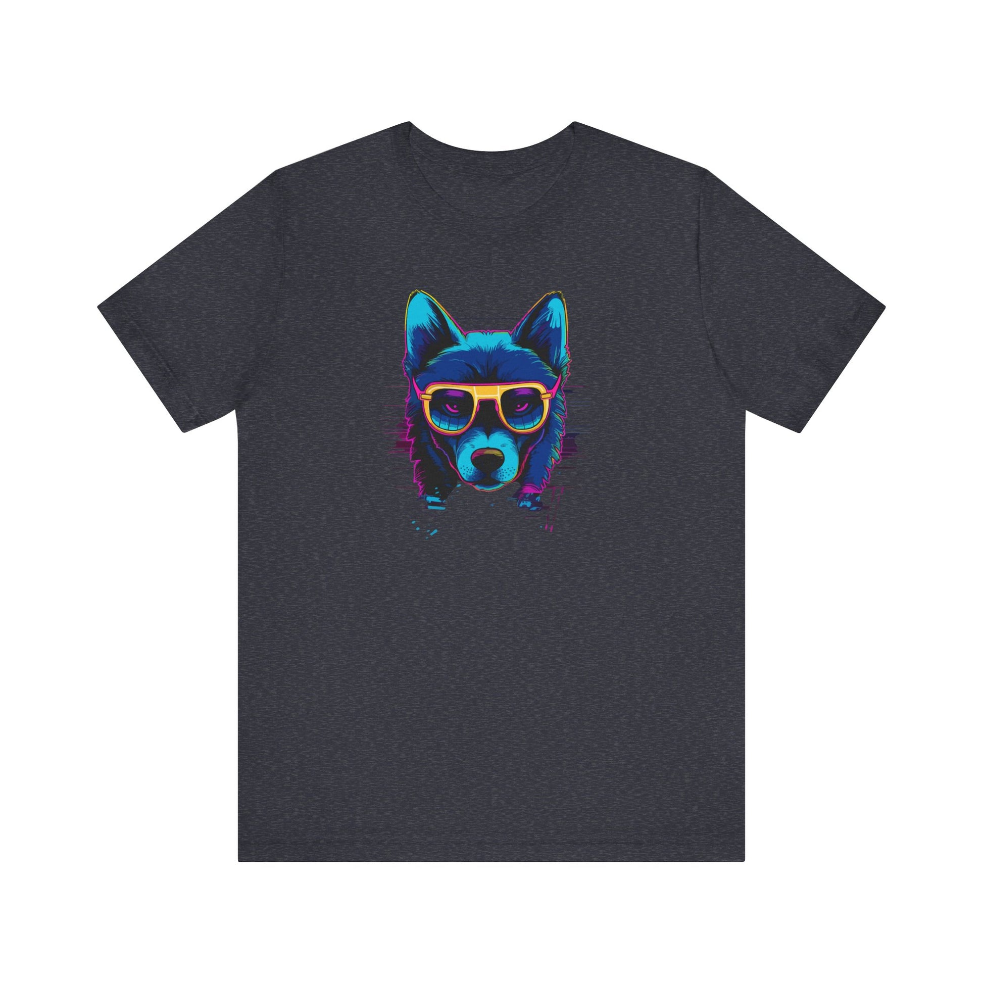 Cosmic Steel: Wolf in Rimmed Sunglasses under Celestial Skies T-Shirt.