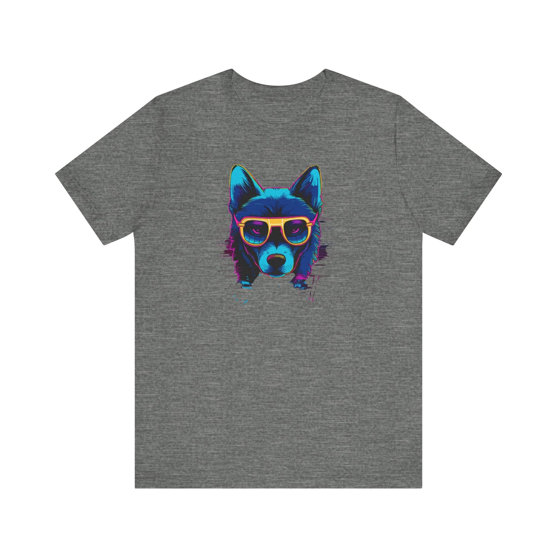 Cosmic Steel: Wolf in Rimmed Sunglasses under Celestial Skies T-Shirt.