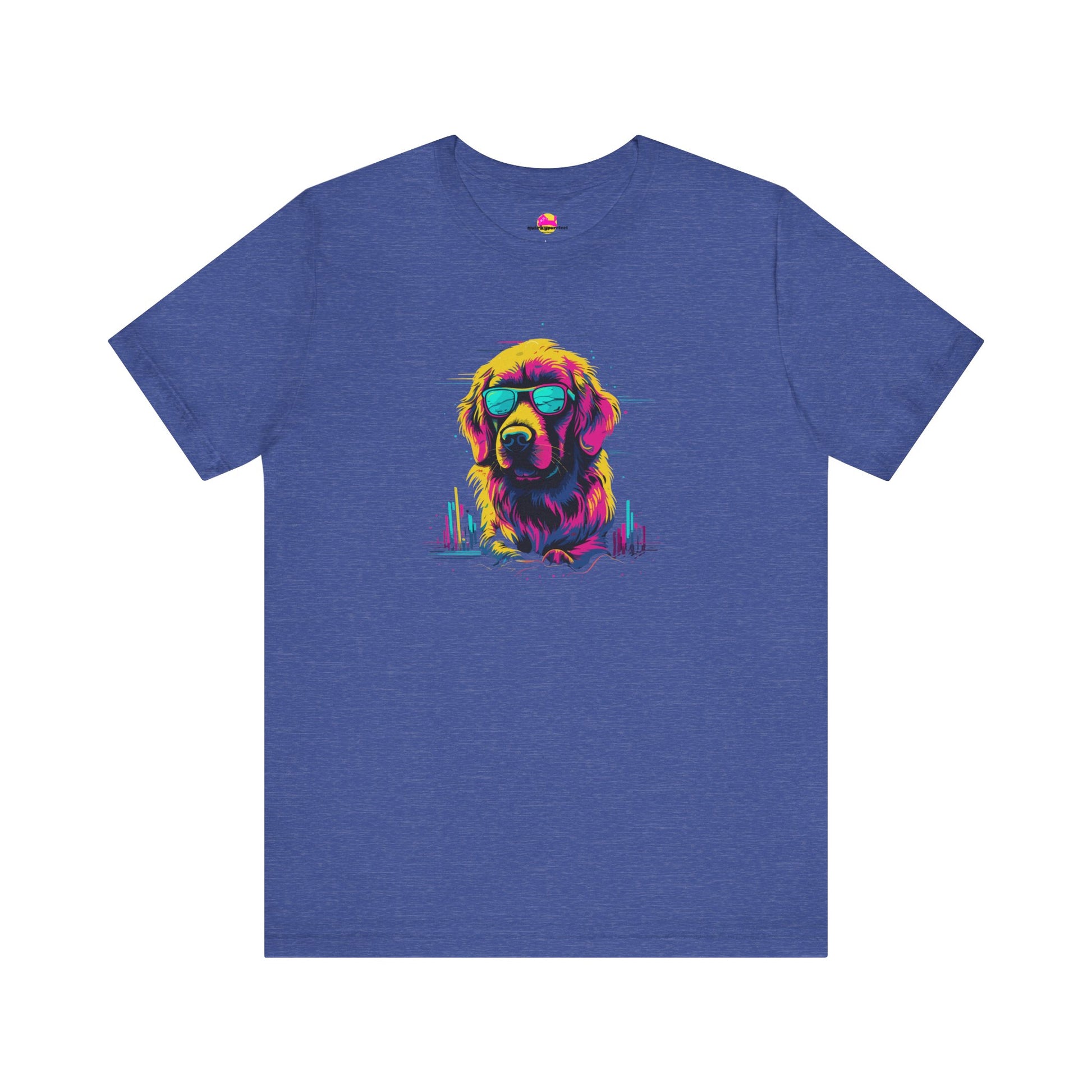 Cosmic Canine Cool: Shades and Skylines T-Shirt.