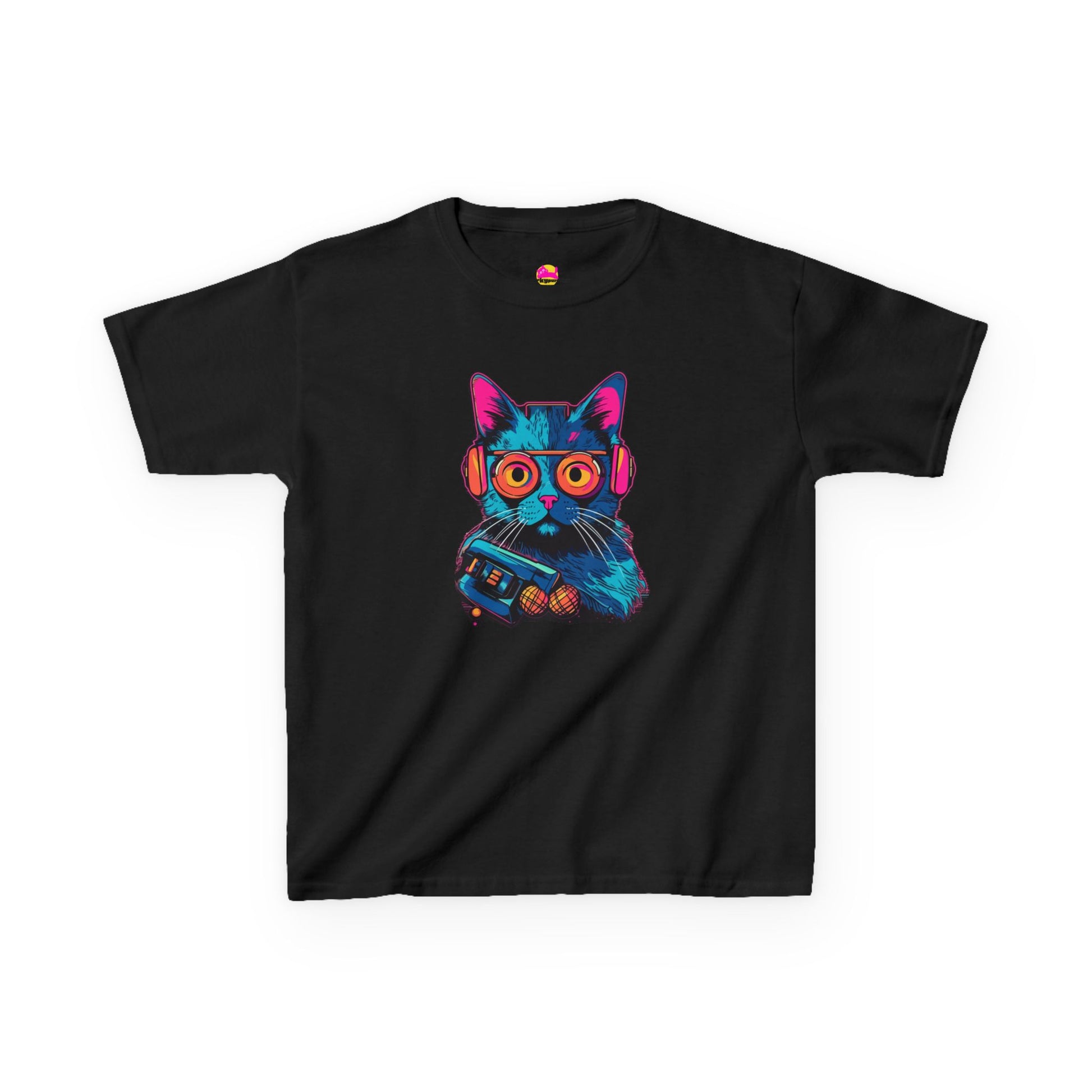 Cosmic Cool Feline Funk with Circular Glasses and Celestial Beats T-shirt alternate product view 2