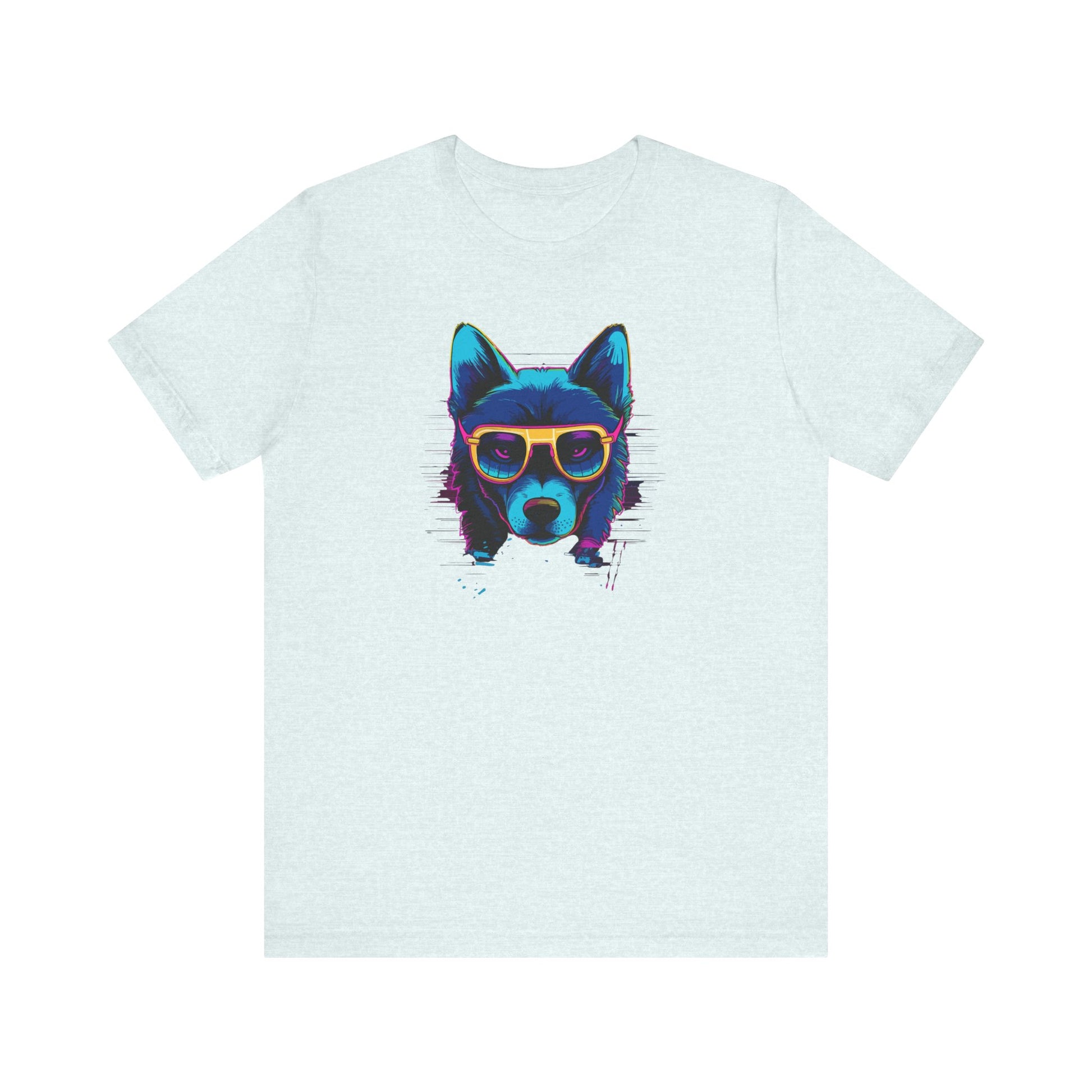 Cosmic Steel: Wolf in Rimmed Sunglasses under Celestial Skies T-Shirt.