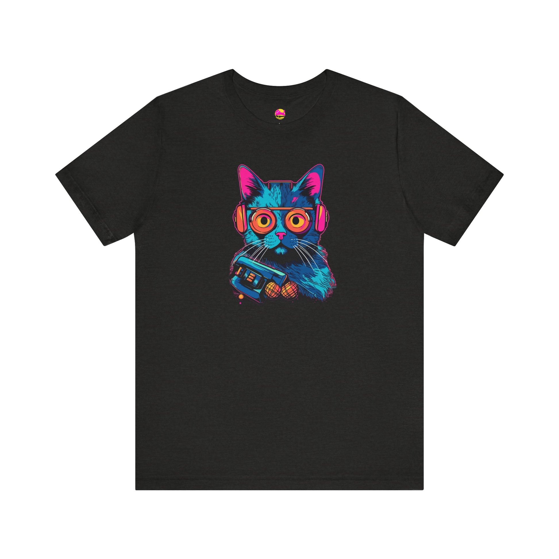 Cosmic Cool Feline Funk with Circular Glasses and Celestial Beats T-shirt alternate product view 4