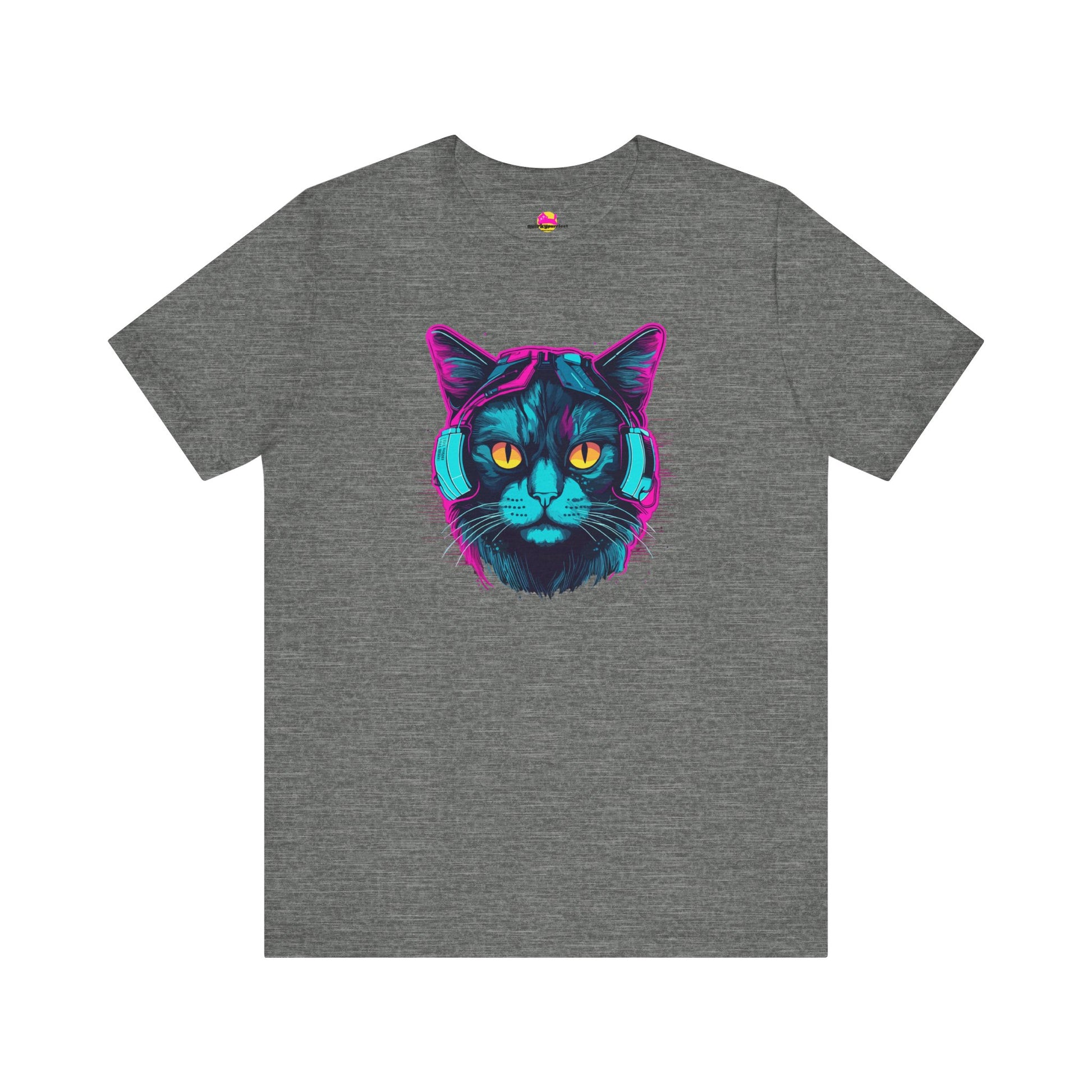Cosmic DJ cat graphic t-shirt with feline universe beats
