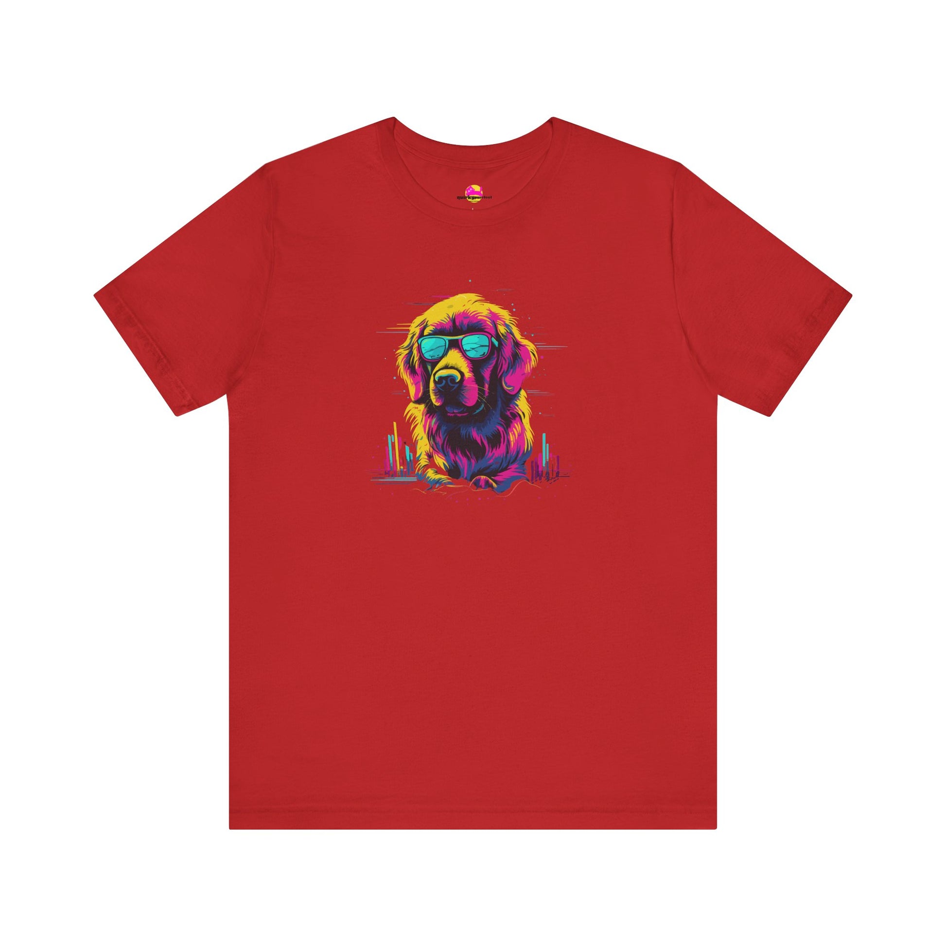 Cosmic Canine Cool: Shades and Skylines T-Shirt.