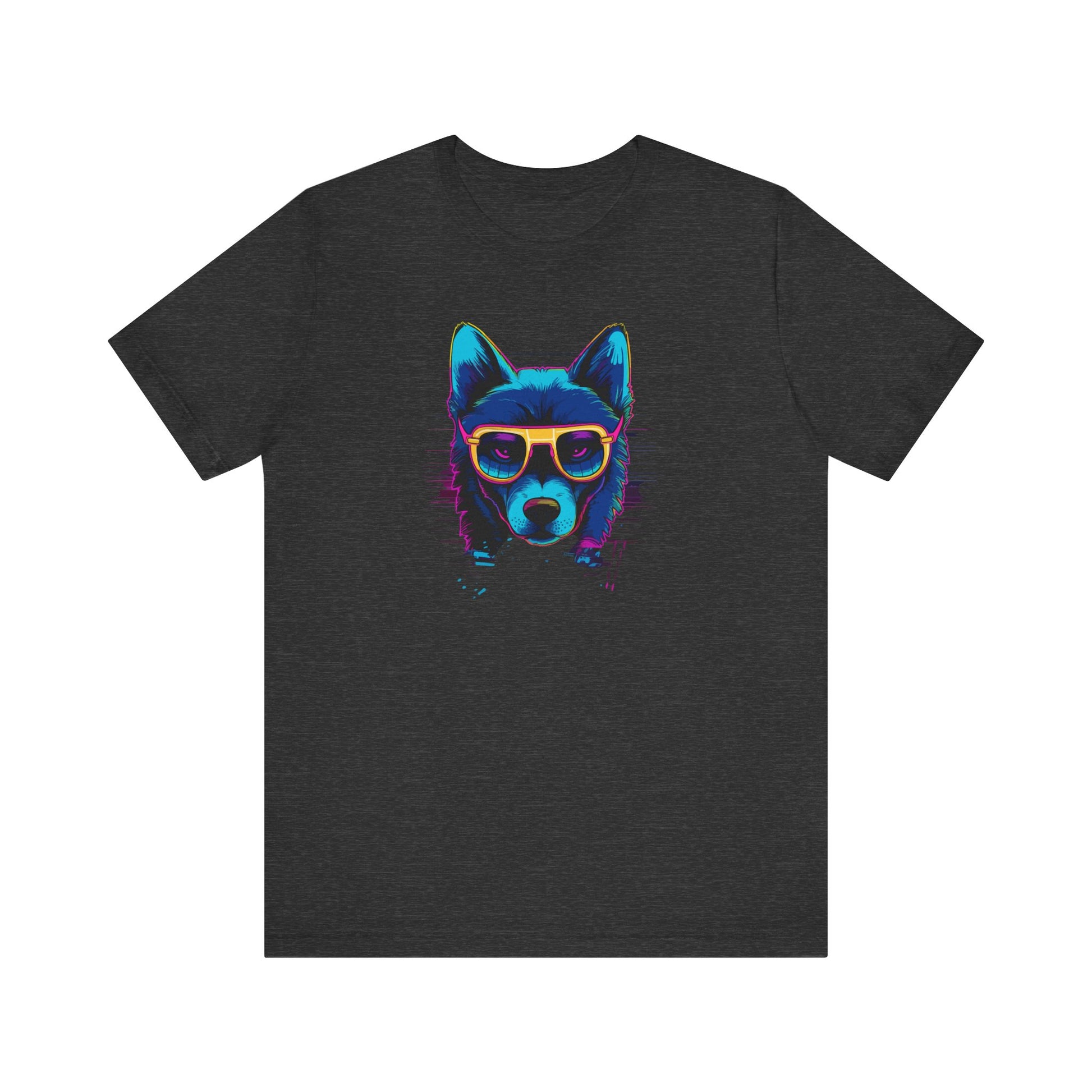 Cosmic Steel: Wolf in Rimmed Sunglasses under Celestial Skies T-Shirt.