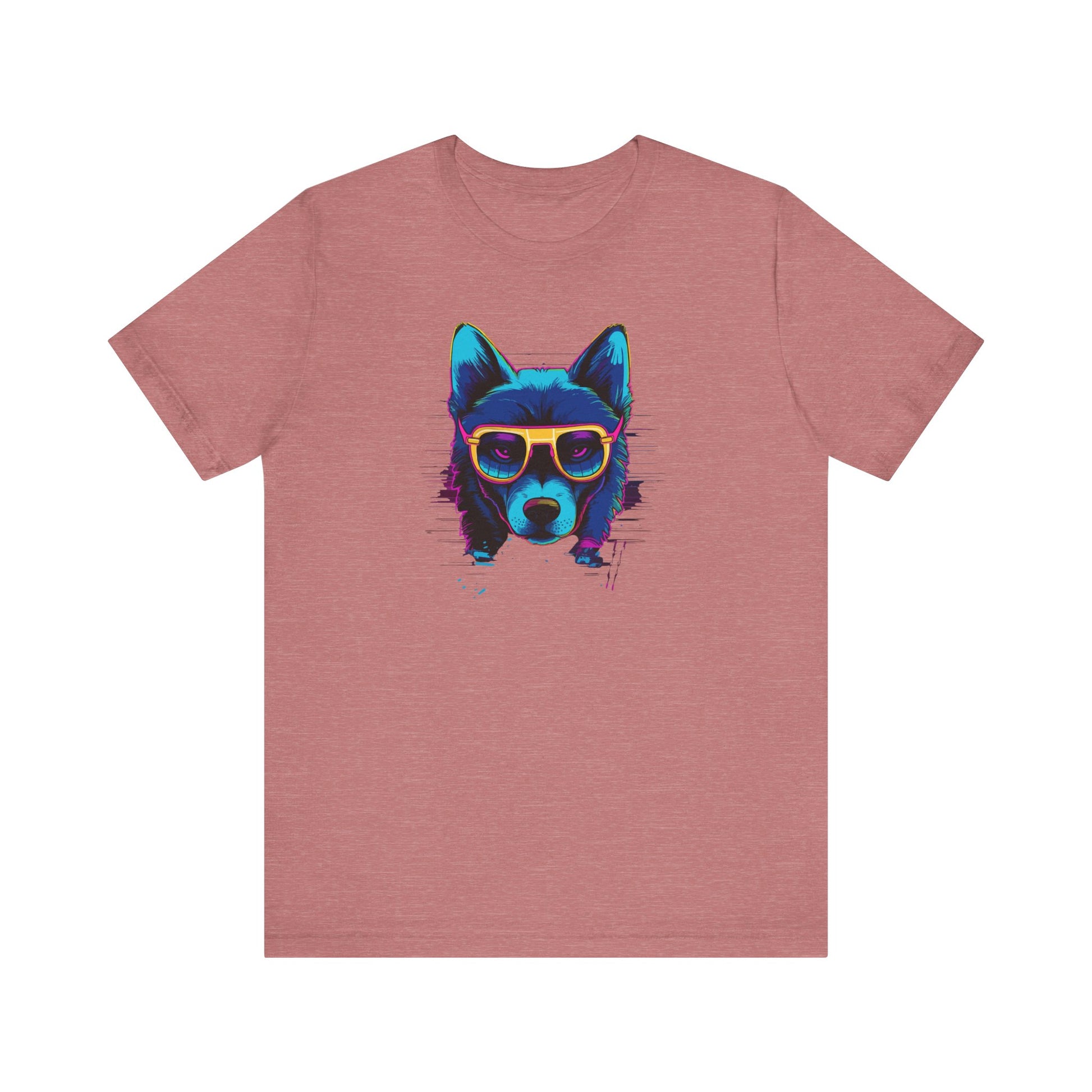 Cosmic Steel: Wolf in Rimmed Sunglasses under Celestial Skies T-Shirt.