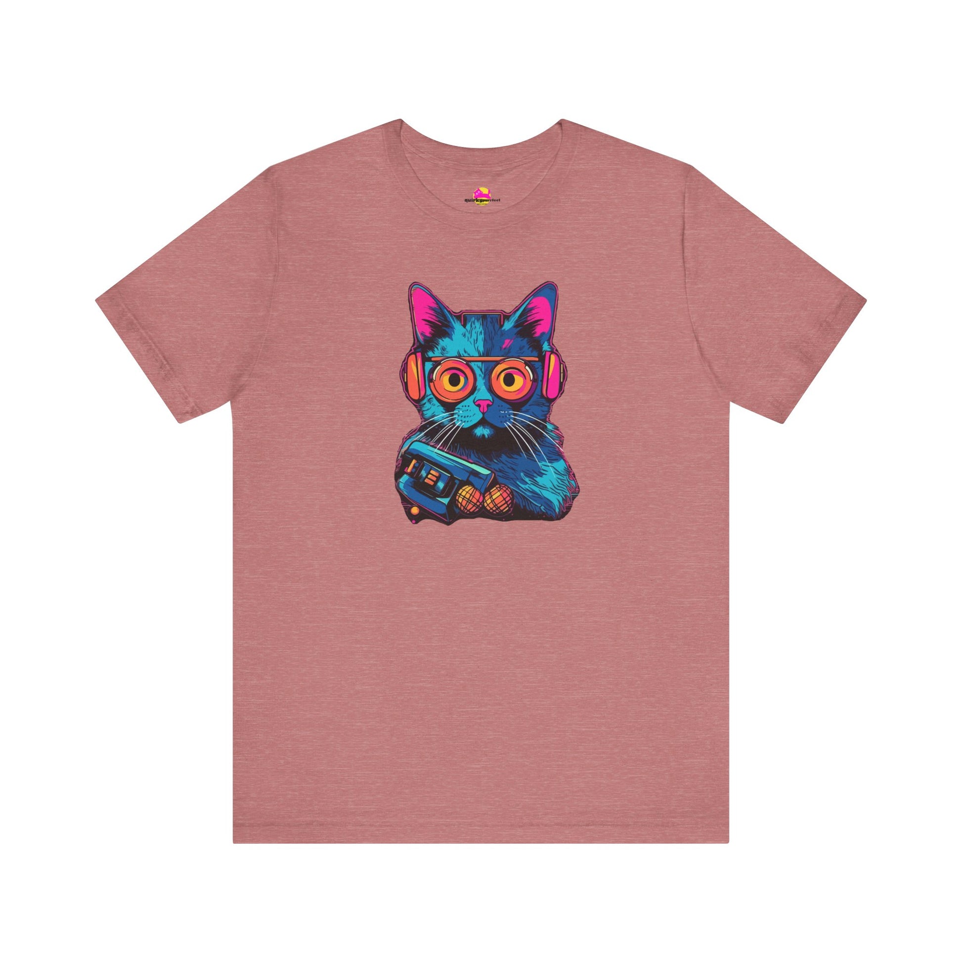Cosmic cool cat graphic t-shirt with round glasses and celestial beats
