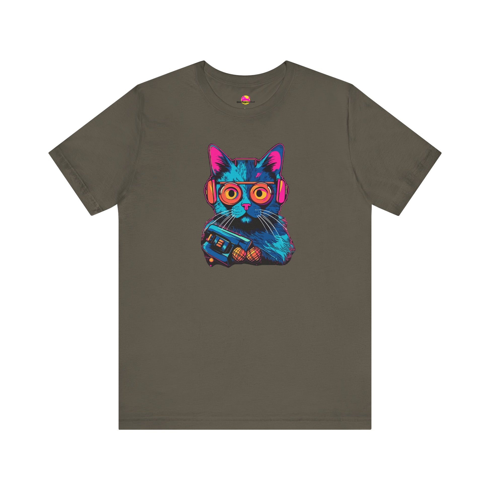 Cosmic Cool Feline Funk with Circular Glasses and Celestial Beats T-shirt alternate product view 5