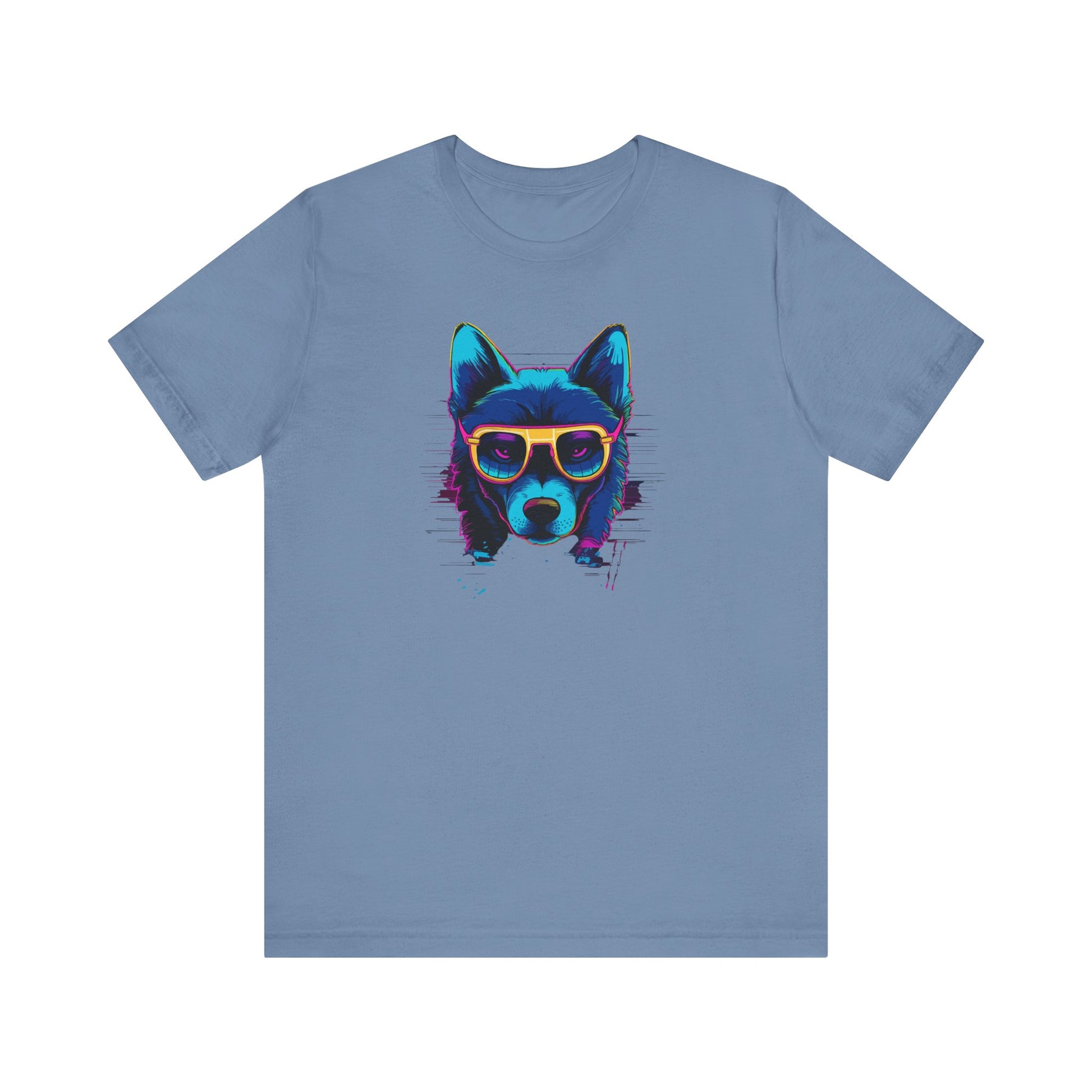 Cosmic Steel: Wolf in Rimmed Sunglasses under Celestial Skies T-Shirt.