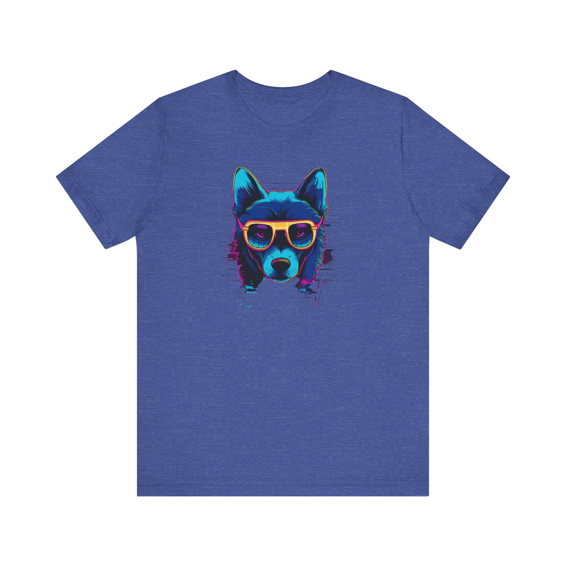 Cosmic Steel: Wolf in Rimmed Sunglasses under Celestial Skies T-Shirt.