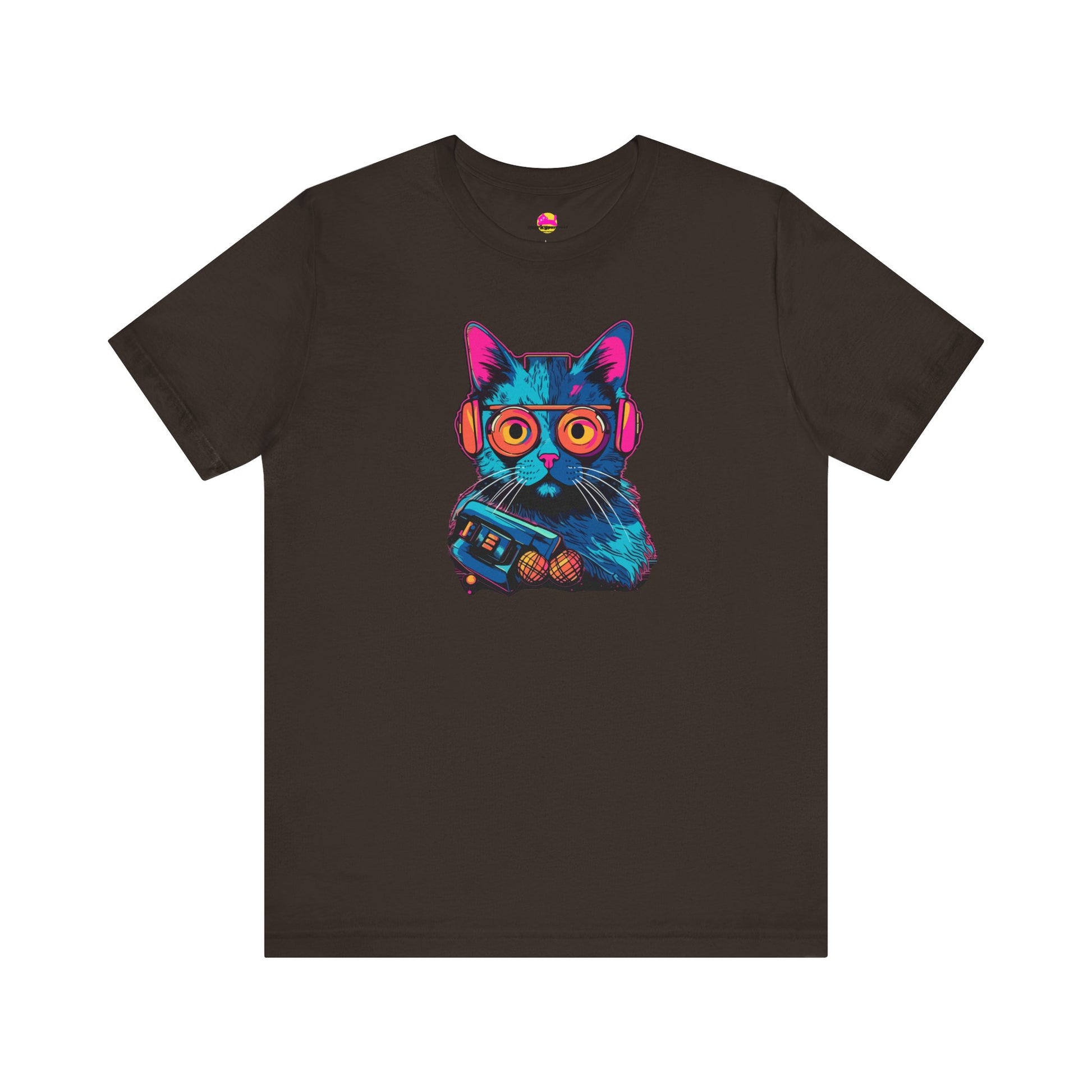 Cosmic Cool Feline Funk with Circular Glasses and Celestial Beats T-shirt alternate product view 3